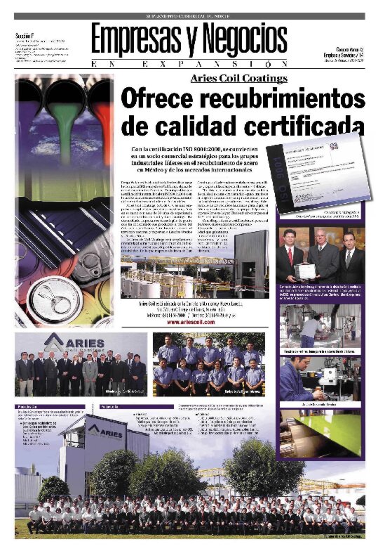Certificaci�n ISO 9001 2000, Aries Coil